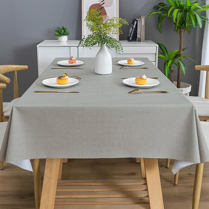 Rectangle Table Cloth,100% Waterproof Tablecloth Oil Proof Spill Proof Vinyl Table Cloth, Wipe Clean Plastic Table Cover for Dining, Camping, Indoor and Outdoor 54" x 84",Grey