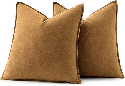MIULEE Decorative Linen Euro Sham Pillow Covers 22x22 Inch Hazel Boho Farmhouse Neutral Couch Throw Pillows for Bed Pack of 2 Accent Modern Pillowcase Sofa Livingroom Home Decor