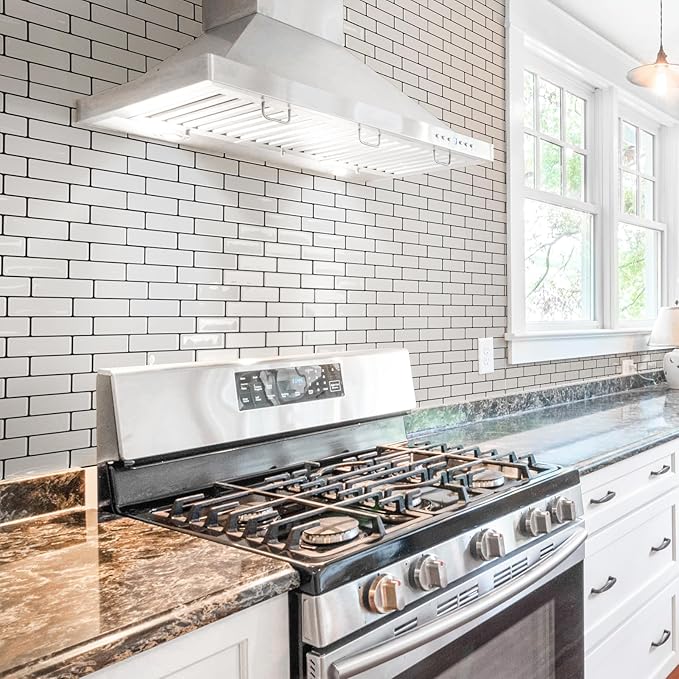 Art3d 10-Sheet Peel and Stick Backsplash Tile for Kitchen - 12”×12” Stick on Wall Tile for Kitchen Bathroom Countertop Living Room, Warm White with Black Grout