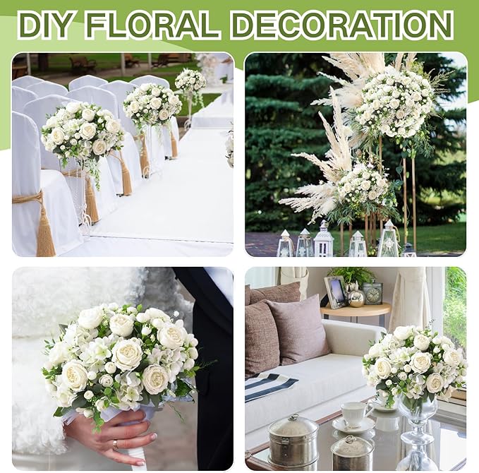 ASTRYAS 8Pcs White Peonies Artificial Flowers Mixed Hydrangea Faux Silk Peony Flowers Fake Floral Arrangement for Centerpiece Table Wedding Party Home Decor Baby Showers