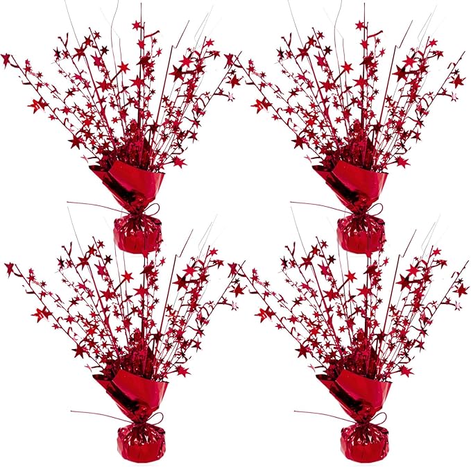 ALISSAR 4-Pack Glitter Red Star Centerpieces-Table Decorations for Home Decor Birthday Wedding Anniversary Decor (Red)