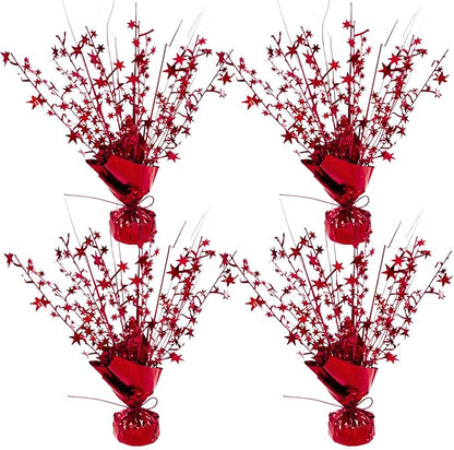 ALISSAR 4-Pack Glitter Red Star Centerpieces-Table Decorations for Home Decor Birthday Wedding Anniversary Decor (Red)