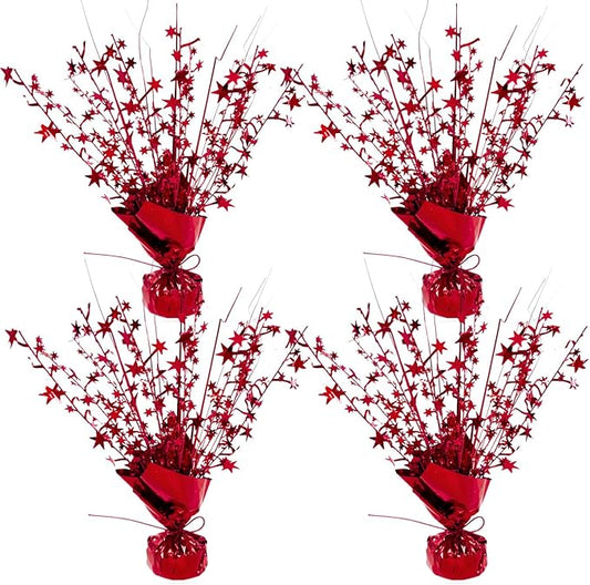 ALISSAR 4-Pack Glitter Red Star Centerpieces-Table Decorations for Home Decor Birthday Wedding Anniversary Decor (Red)