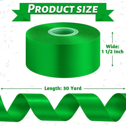 Fullive 1 1/2 Inch Green Ribbon, 30 Yards Green Ribbon for Gift Wrapping for St. Patrick's Day Party Favors, Polyester Christmas Ribbon for Christmas Decorations Wrapping Bouquet Floral Arrangements