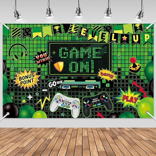 3x5ft Video Game Birthday Backdrop, Happy Birthday Decoration Background, Cute Gamepad Controller Theme Party Supplies Outdoor Indoor Photo Banner
