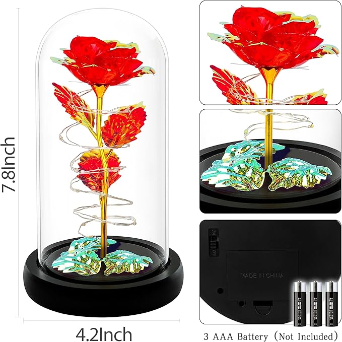 Childom Christmas Rose Gifts for Women,Birthday Gifts for Women Mom Christmas,Flowers for Delivery Prime,Red Light Up Rose in A Glass Dome,Anniversary Rose Gift for Her Grandma Valentines Day