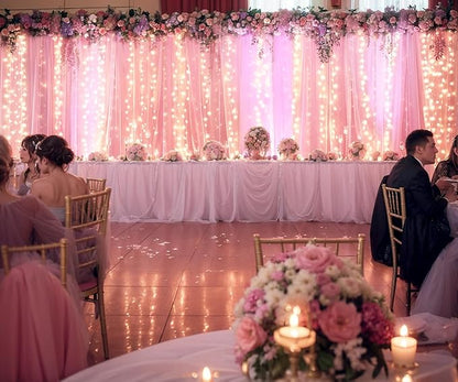 20ft x 10ft Pink Tulle Photo Backdrop Curtain with Lights String for Baby Shower Sheer Baby Pink Curtain Backdrop for Birthday Party Wedding Photo Booth Photography Background Decorations