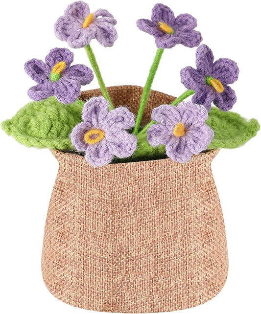 Crochet Flower Plant, Empathetic Flower Gift for Women & Men, Perfect for Birthday, Christmas, Mother's Day, Desk Decor, Birthday Decorations, Kids Party Decoration. Purple Gradient Myosotis