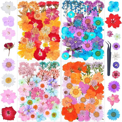 141Pcs Dried Pressed Flowers for Crafts,Xinxinran Dry Flower Kit for Resin Molds,Epoxy Resin Accessories,Bookmark,Nails, Jewelry Molds,Candle Making Supplies,Soap,Frame(Mixed Color)