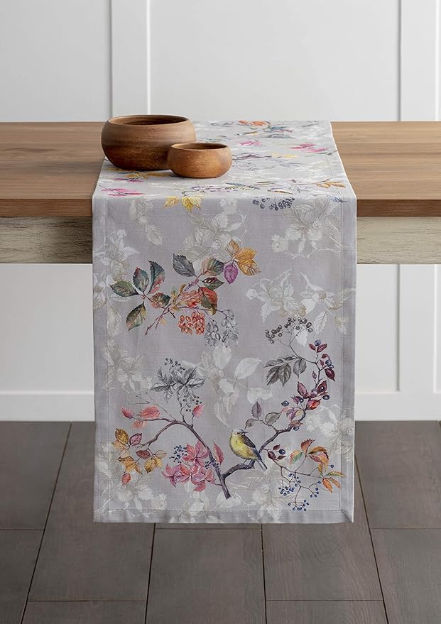 Maison d' Hermine Table Runner 100% Cotton Single Layer Table Runners 60 inches Long for Thanksgiving Christmas Decorations Home Kitchen Dining Party Wedding (Equinoxe - Grey, 14.5" x 60")
