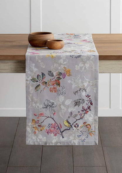 Maison d' Hermine Table Runner 100% Cotton Single Layer Table Runners 60 inches Long for Thanksgiving Christmas Decorations Home Kitchen Dining Party Wedding (Equinoxe - Grey, 14.5" x 60")