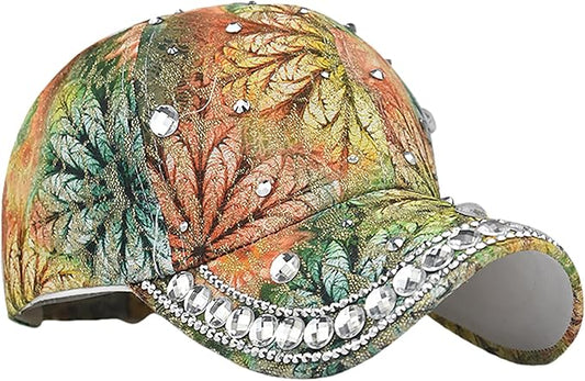 Bling Baseball Caps for Women, Rhinestone Summer Flower Baseball Hat, Adjustable Spring Fall Denim Sequin Jean Hat
