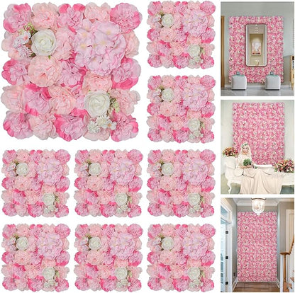 Flower Wall Backdrop 9pcs 16.5x16.5 Inch Flower Wall Decor Artificial Floral Wall Panel Ideal for Wedding Celebrations, Festive Party Birthday Backdrops and Elegant Home Decor