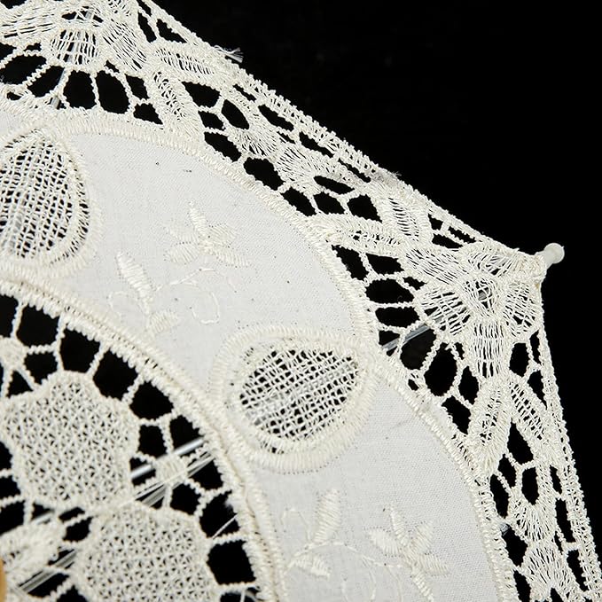 Joyzan Wedding Lace Parasol, Vintage Bride Umbrella Small Embroidery Flower White Decoration Mini Decorative Chinese Tiny Gift Lady Costume Party Romantic Photography Photo Prop Cosplay Decor 10inch