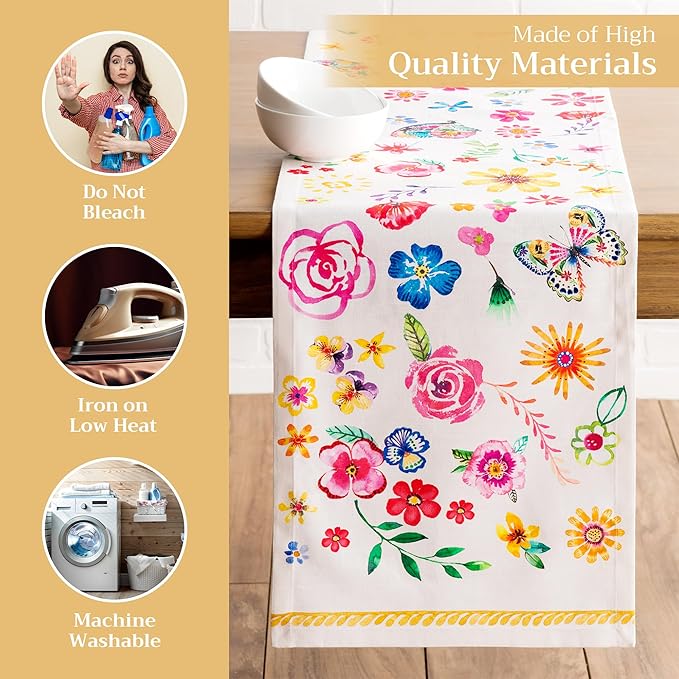 Maison d' Hermine Table runner 100% Cotton Single Layer Table Runners 72 inches long Decorative for Home Kitchen Dining Party Wedding Bridal Shower Spring Summer (Happy Florals - Sweety, 14.50" x 72")
