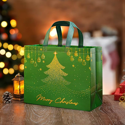 YANGTE 6 Pack 13" Large Christmas Gift Bags with Tissue Paper, Reusable Non-Woven Christmas Bag with Handles for Holiday Presents Wrapping, Xmas Tote Bags for Gifts Wrapping Xmas Party Favors