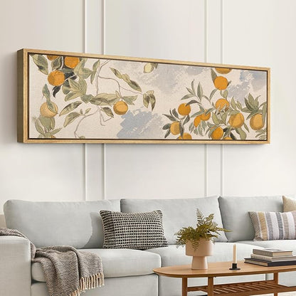 SIGNFORD Large Framed Canvas Print Wall Art Vintage Citrus Botanical Rustic Orange Orchard Illustrations Modern Art Relax/Calm Warm for Living Room, Bedroom, Office - 60"x20"
