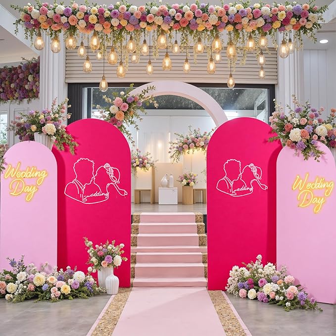 Pink/Hot Pink Arch Backdrop Cover Set of 2-7.2ft 6ft Dual Color Wedding Arch Cover-Wrinkle Free Stretchy Spandex Fitted Chiara Arch Stand Cover for Girl Party Birthday Baby Shower Photo Photography