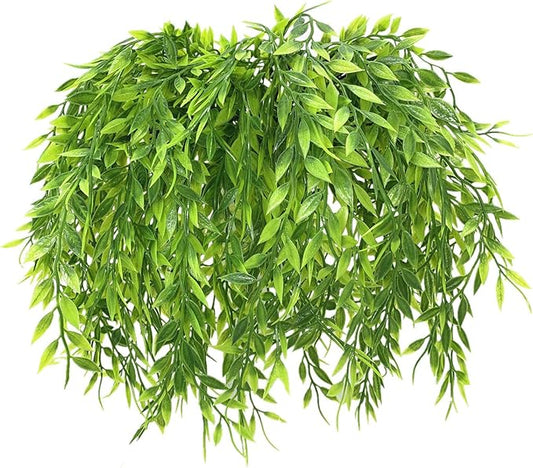 PASYOU Artificial Willow, Plastic Plants Greenery Leaves Fake Hanging Vine Faux Ivy for Home Indoor Outdoor Garden Door Wall DIY Basket Planter Filler Wedding Party Decoration UV Resistant - 4 Pack