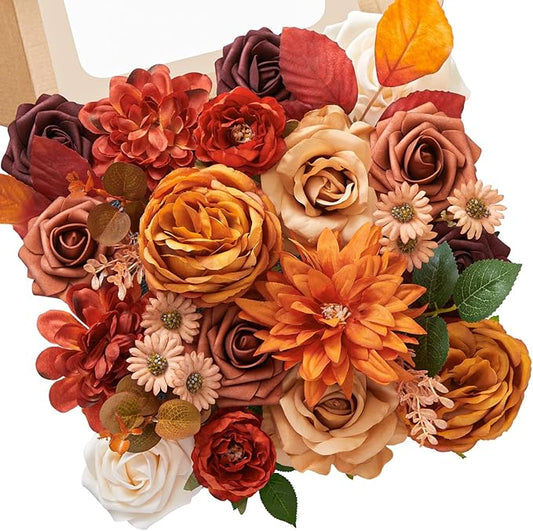 Serwalin Fall Flowers Artificial Flowers Burnt Orange Fake Cake Flowers for DIY Wedding Bridal Bouquet Centerpieces Floral Arrangement Fall Decor Baby Shower Home Decor