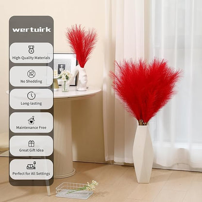 9 Stems Red Pampas Grass - 38 Inch Tall Fluffy Faux Pampas Grass Decor, Long Artificial Pompas Floral for Living Room, Wedding Centerpieces and Home Decor (Red)