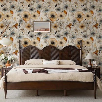 Watercolor Floral Peel and Stick Wallpaper Amber and Blue Leaf Gold Self Adhesive Removable Floral Wall Paper Renter Friendly Contact Paper for Bedroom Bathroom Walls Shelf Liner 17.71"X118.1"
