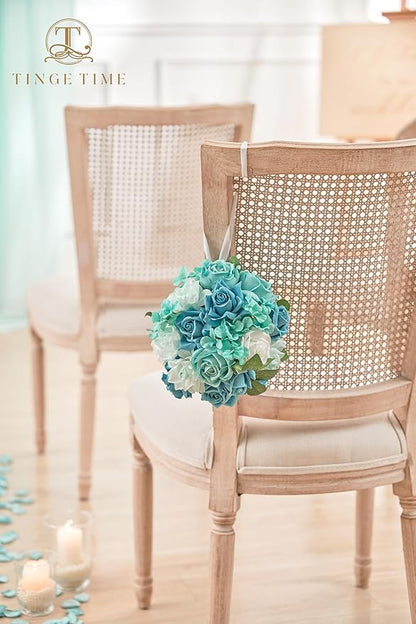 TINGE TIME Artificial Flowers, 25pcs Real Looking Teal Green Rose Fake Roses w/Stem for DIY Wedding Bouquets Centerpieces Arrangements Party Baby Shower Home Decorations