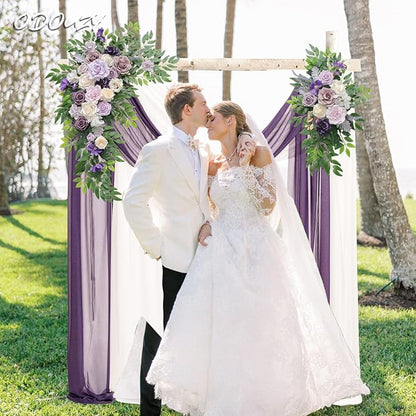 Wedding Arch, Artificial Flowers, Wedding Decor with Drapes (Set of 4)，Be Suited to Banquet, Party, Wedding Decor Ceremony and Background Decoration (Purple)