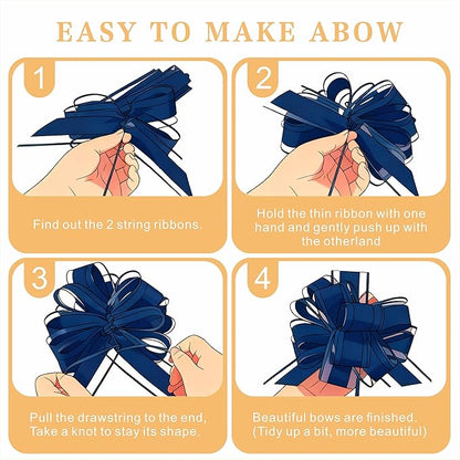 10-Pack Royal Blue Pull Bows for Gift Wrapping - 6 Inch Reusable Ribbon Bows, Large Instant Floral Decor Bows for Wedding, Christmas, Birthday Decor, Gift Basket & Party Decorations