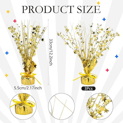 Crowye 3 Pieces Metallic Foil Spray Centerpiece Christmas Party Star Table Decoration Burst Centerpieces Fall Table Decor for Birthday New Year 2026 Party Holiday(Gold)