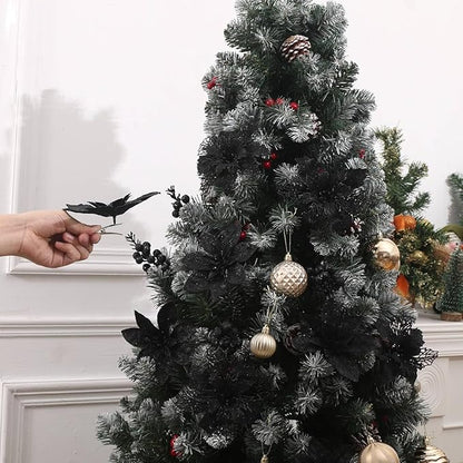 24Pcs Black Glitter Poinsettia Christmas Tree Ornaments and Glitter Berries Stems, 16Pcs Christmas Artificial Flowers and 8 Pack Christmas Tree Picks for Wedding Holiday Decorations