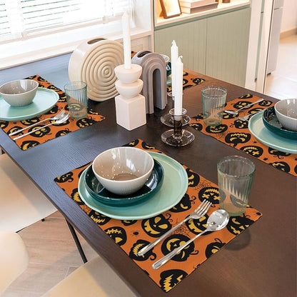 Placemats 4 pcs Halloween Double-Layer Imitation Linen Place Mats Non-Slip Heat-Resistant Tablemats for Home Restaurant Hotel 18×12 Inch