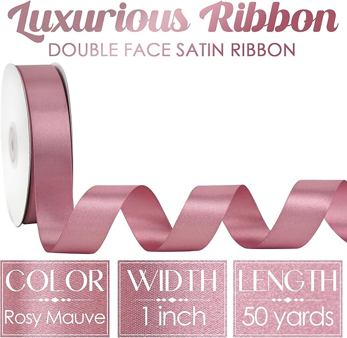 MEEDEE Rosy Mauve Ribbon 1 Inch Mauve Satin Ribbon Lux Double Faced Satin Ribbons by 50 Yards Polyester Pink Wrapping Ribbons for Crafts, Weddings, Flower Bouquet, Holiday Decorating