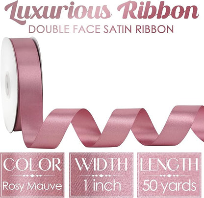 MEEDEE Rosy Mauve Ribbon 1 Inch Mauve Satin Ribbon Lux Double Faced Satin Ribbons by 50 Yards Polyester Pink Wrapping Ribbons for Crafts, Weddings, Flower Bouquet, Holiday Decorating