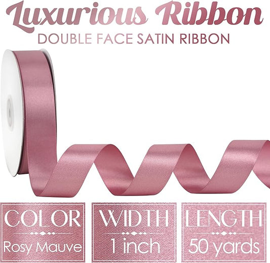 MEEDEE Rosy Mauve Ribbon 1 Inch Mauve Satin Ribbon Lux Double Faced Satin Ribbons by 50 Yards Polyester Pink Wrapping Ribbons for Crafts, Weddings, Flower Bouquet, Holiday Decorating