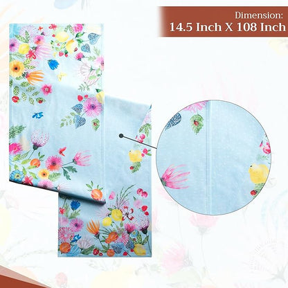 Maison d' Hermine Table Runner 100% Cotton Double Layer Table Runners 108 inches Long Decorative for Home Kitchen Dining Party Wedding Bridal Shower Spring Summer (Jardin D'Ete - Mint, 14.50" x 108")