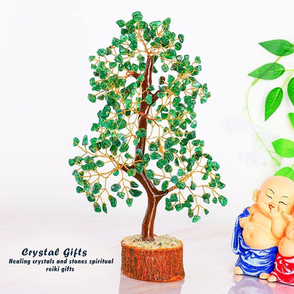 Healing Crystal Money Trees Feng Shui Gift Handmade Reiki Crystals & Stone Home Office Table Décor Good Luck Throat Chakras (Green Aventurine Golden Wire)
