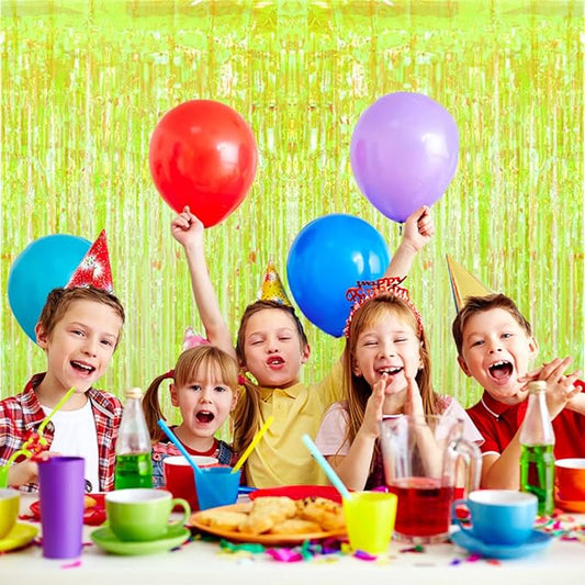 2 Pack Neon Green Foil Fringe Backdrop Curtains Party Decoration, 3.2 x 8.2 ft Tinsel Backdrop Curtains for Parties Photo Booth Wedding Graduations Birthday Party Supplies (Iridescent Green)