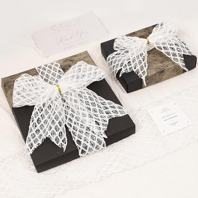 VATIN 6" White Christmas Ribbon, White Glitter Mesh Diamond Web Sequin Dots Wired Christmas Ribbon for Gift Wrapping Bow Making Wreath Supply-10 Yards