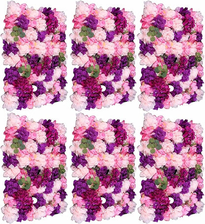 6Pcs 23.62"x 15.74"x 0.79" Artificial Flower Wall Panels,Flower Wall Mat Silk Flower Panels for Outdoor Garden Backyard Fence Fence Privacy Screen and Indoor Wall Decor(Pink+Purple)