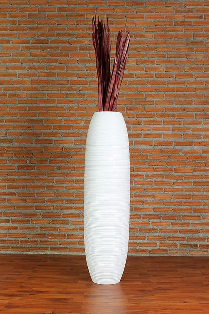 Leewadee Large 41″ Tall Floor Vase, White - Handcrafted Mango Wood for Pampas & Dried Stems