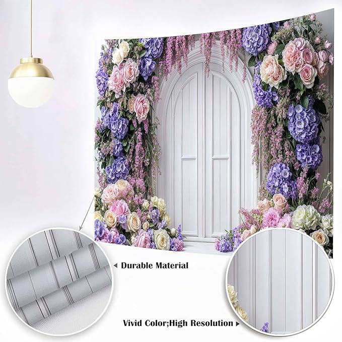 12x8ft Purple Flower Floral Arch Backdrop Background Photography Flower Wall Lavender Backdrop Party Wedding Girls Birthday Princess Mother's Day Bridal Shower Anniversary Banner Decor Studio Photo