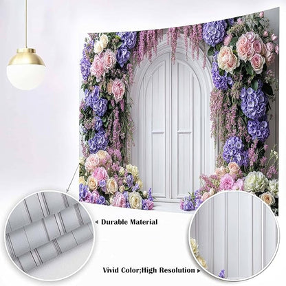 12x8ft Purple Flower Floral Arch Backdrop Background Photography Flower Wall Lavender Backdrop Party Wedding Girls Birthday Princess Mother's Day Bridal Shower Anniversary Banner Decor Studio Photo