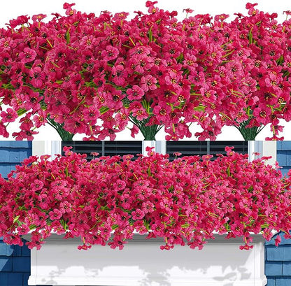Uieke 16PCS Artificial Flowers for Outdoor UV Resistant Fake Flowers No Fade for Indoor Outside Home Garden Porch Window Box Décor (Rose Red)