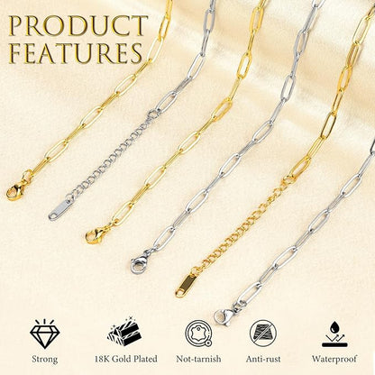 Starry 12 PCS Charm Bracelet Kit 18K Gold Plated Charm Bracelet Making Kit 6.3Inch Paperclip Chains Bracelets with Lobster Clasps Extender Chain DIY Adjustable for Jewelry Making (Gold & Silver)