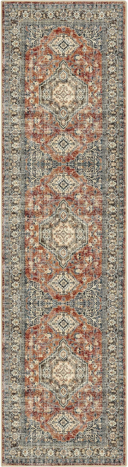 Lahome Oriental Hallway Runner Rug Non Slip, 2x8 Washable Runners for Hallways Kitchen, Vintage Non Skid Soft Long Carpet for Bedroom Bathroom Entryway, Brick Red