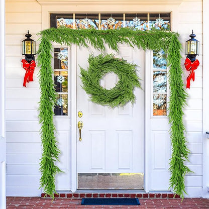 6 Ft Christmas Norfolk Pine Garland Real Touch Artificial Faux Greenery Christmas Garland Decorations for Home Mantle Table Fireplace Stairs Door Indoor Outdoor Holiday Decor