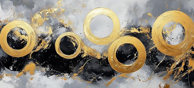 IDAFU Black Gold Abstract Canvas Wall Art Golden Circular Design Wall Décor,Modern Minimalist Black Gold Pictures Ready for for Living Room, Bedroom, Hallway Office Wall Decor 58L x 28W