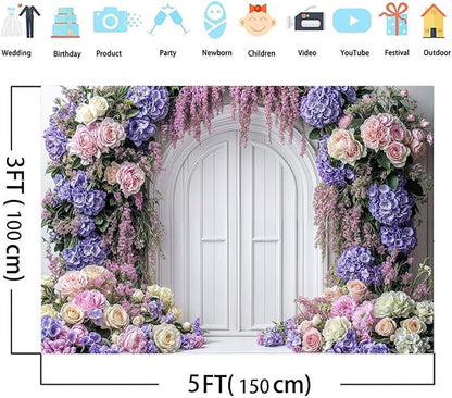 8 x 6 ft Purple Flower Floral Arch Backdrop Background Photography Flower Wall Lavender Backdrop Party Wedding Girls Birthday Princess Mother's Day Bridal Shower Anniversary Banner Decor Studio Photo