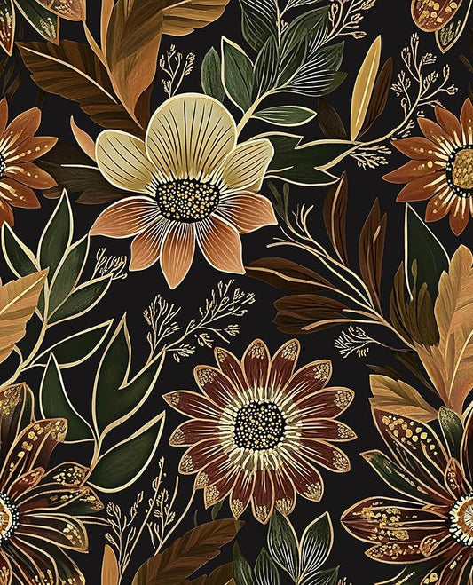 Boho Wallpaper Peel and Stick Dark Floral Wallpaper for Cabinet Vintage Contact Paper Waterproof Self Adhesive Removable Modern Wall Paper for Bedroom Stair Bathroom 17.5in x118in